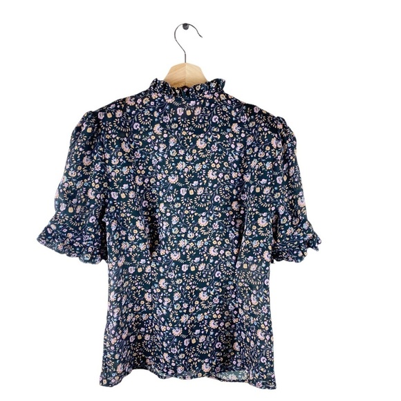 Selkie The Bistro Blouse Puffed Sleeve Button Floral Top Women's Multicolor XS - Picture 4 of 11